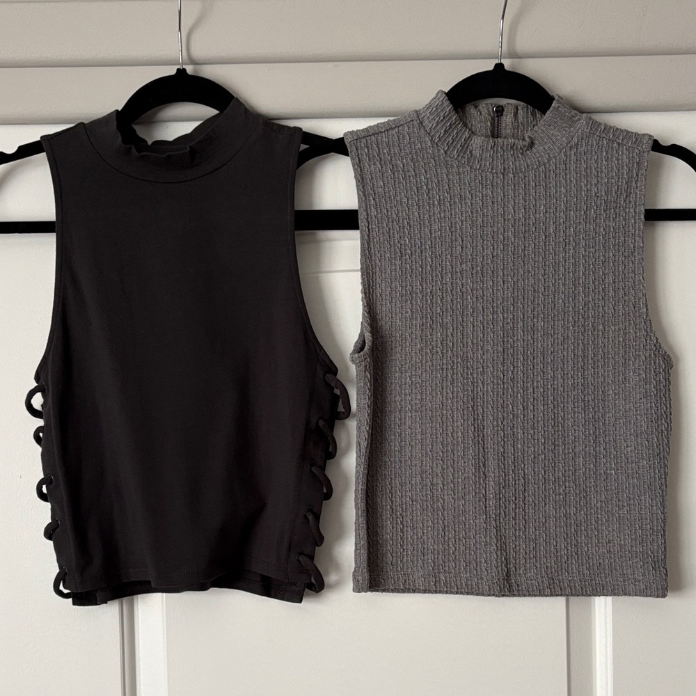 Dark and Light Gray Sleeveless Crop Tops